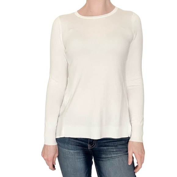 White House Black Market White Knit Sweater Ruffle Back Pleated Panel XS - Picture 2 of 6